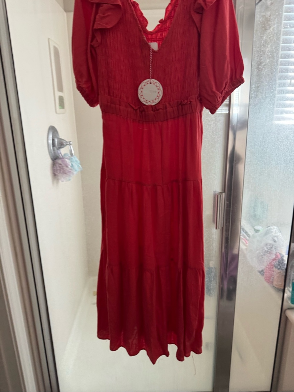 Red Women's Smocked Midi Dress -Umgee M